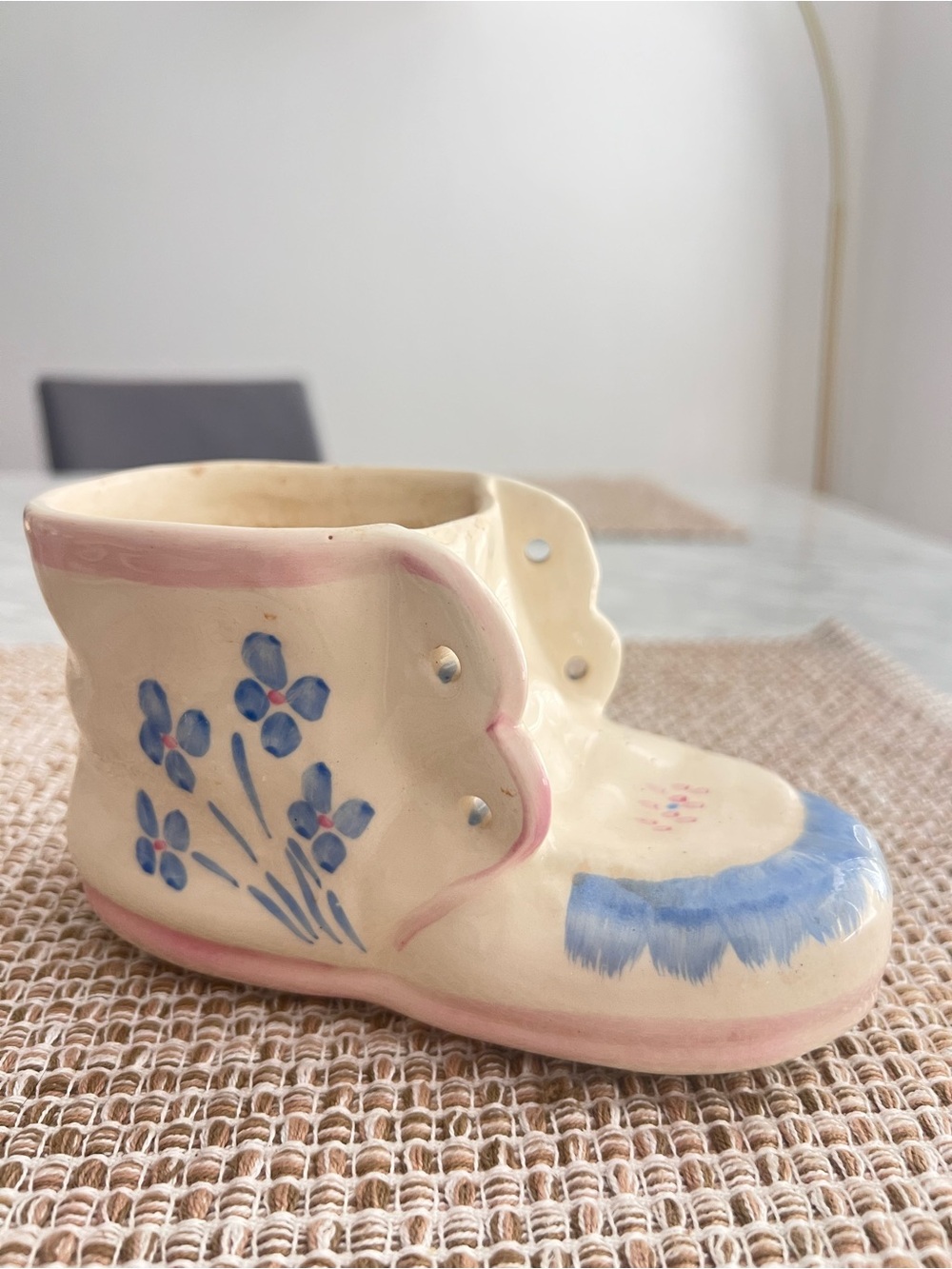 Vintage Ceramic Booty Planter in Cream, Pink & Blue